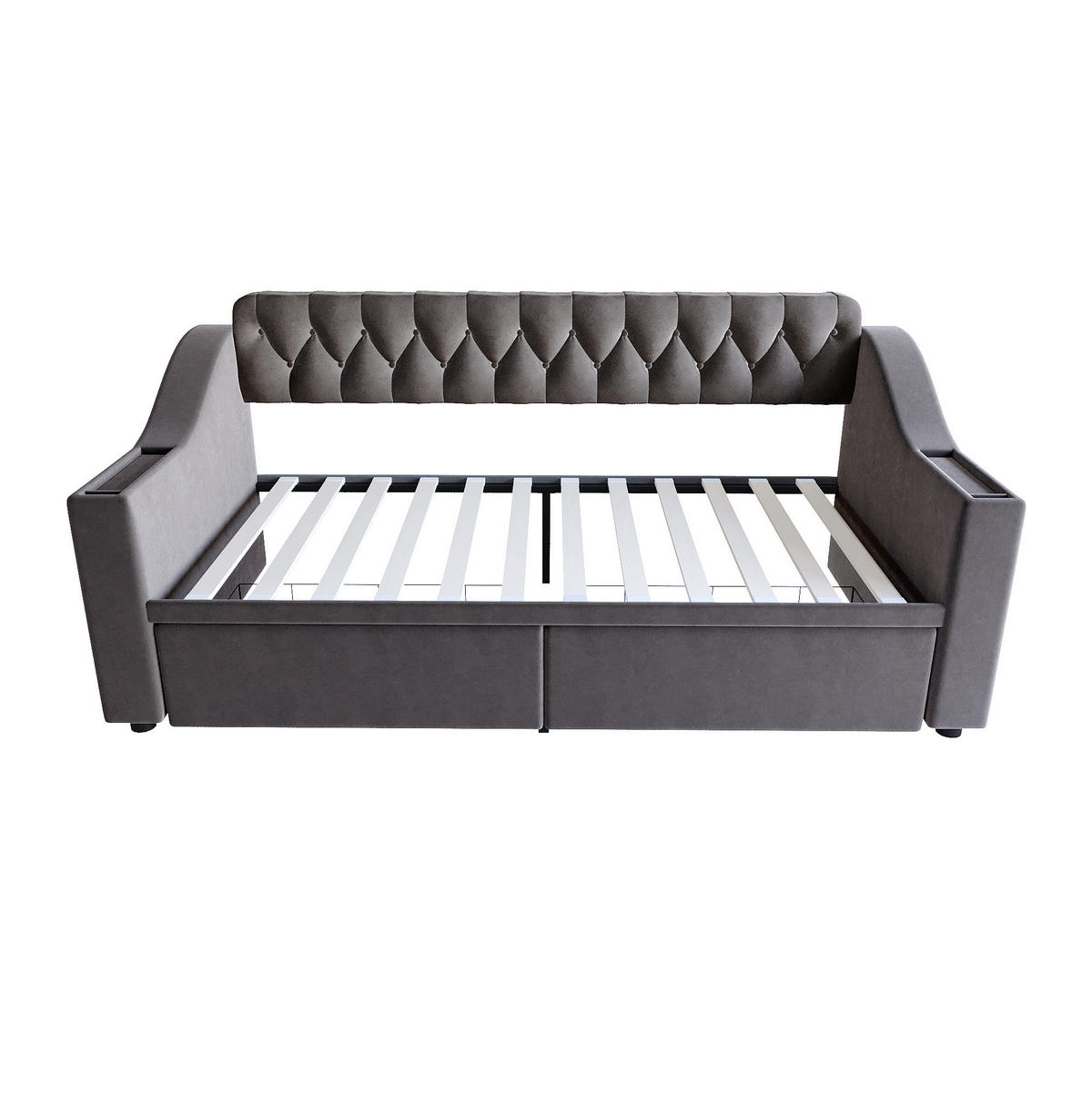 SAMT-POLSTERBETT 90/190 cm mit Stauraumschubladen und USB-Anschluss - Grau, Textil (90/190cm) - BEAOK