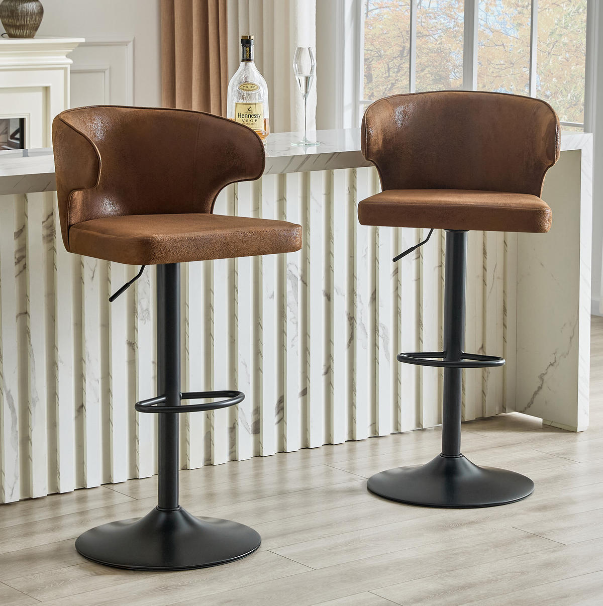 BARHOCKER mit Lehne, höhenverstellbar, 360° drehbar, Braun - Braun, Textil (45/110/49.7cm) - MIVRAY