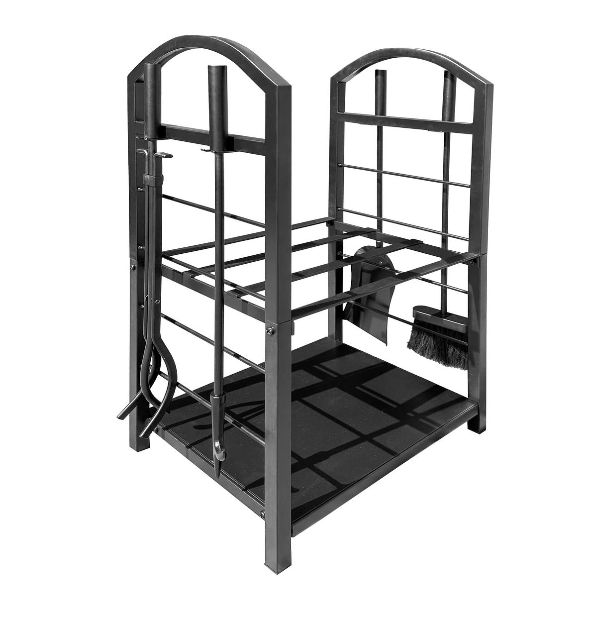 KAMINHOLZREGAL mit Besteck 45x30x74 cm Metall Schwarz - Schwarz, Metall (45/74/30cm) - QUICK STAR