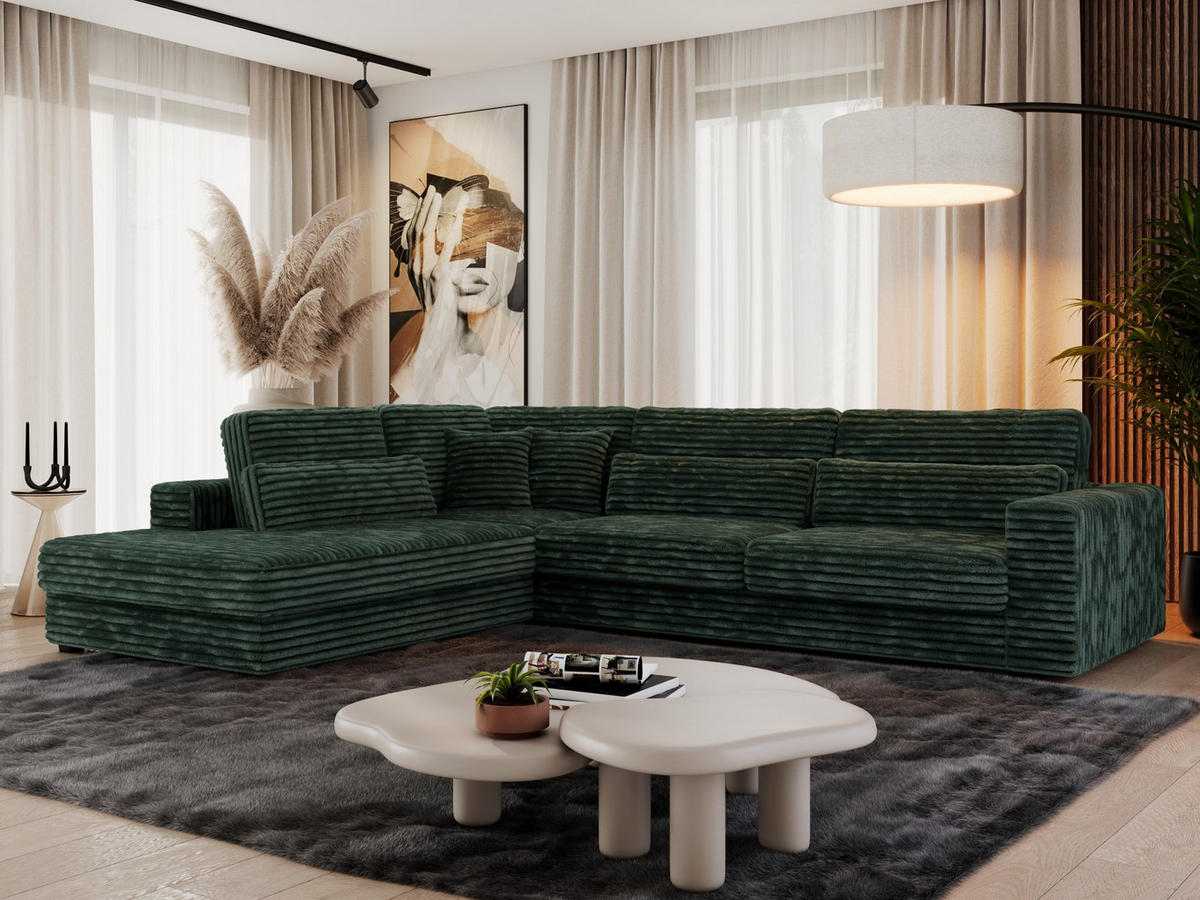 ECKSOFA Savona Grün breiter Cord - links - Schwarz/Grün, Kunststoff/Textil (316/249cm) - MKS