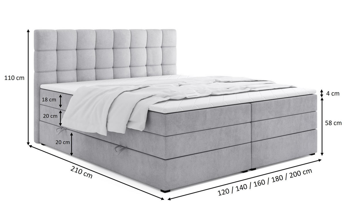 BOXSPRINGBETT Igella King Dunkelgrau 200x200 cm mit Matrazen H3 & Topper - Dunkelgrau, Holz (200/200cm) - Labett