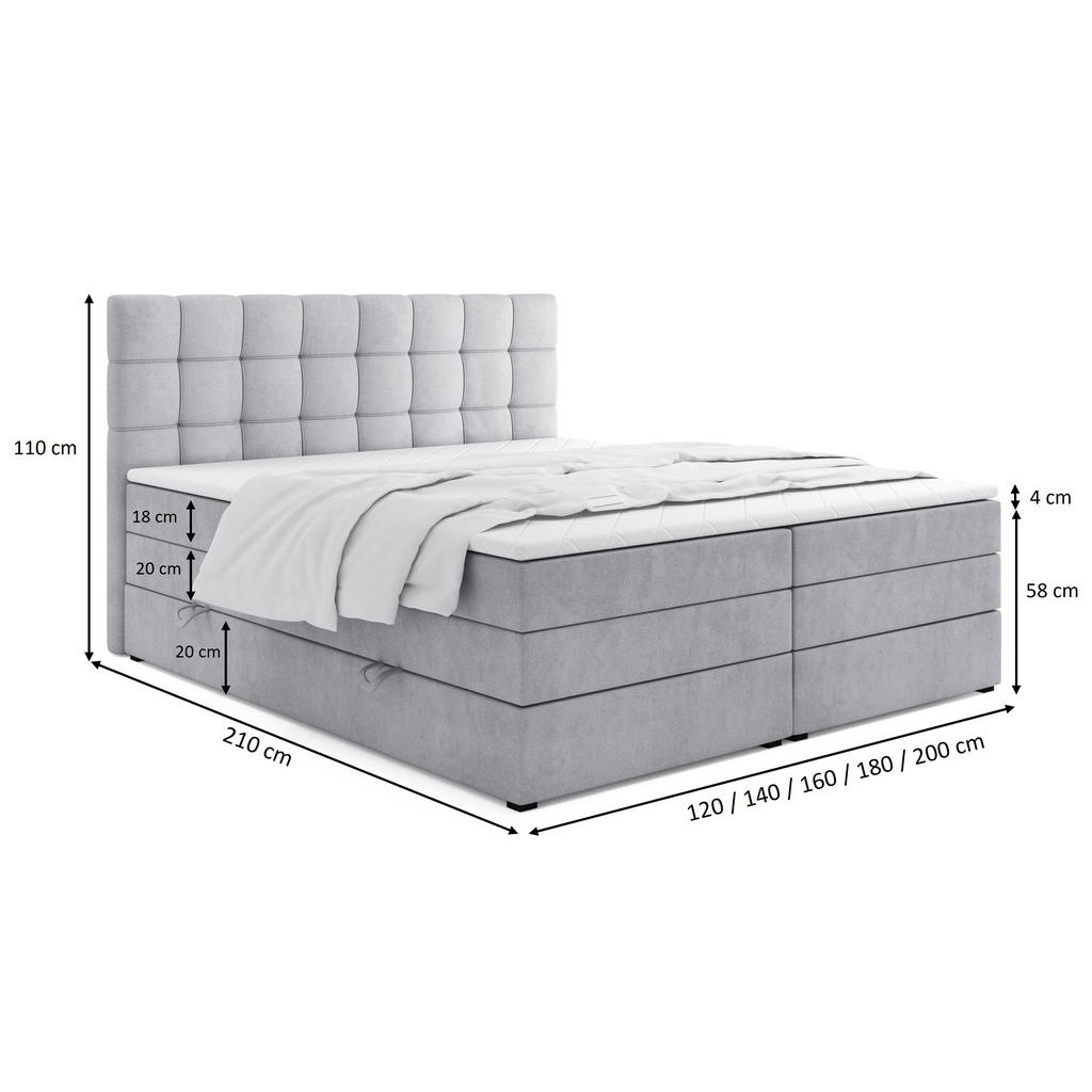 Thumbnail - Labett Boxspringbett, Dunkelgrau, Holz, Kiefer, H3, 7-Zonen, Höhe ca. 43 cm, 120x200 cm, Oeko-Tex® Standard 100, Schlafz...