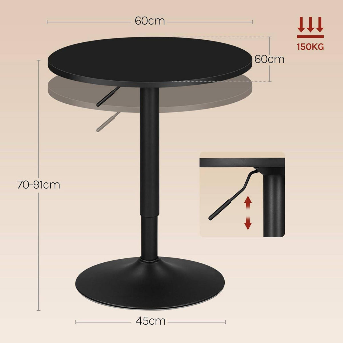 BARTISCH Stehtisch, Bistrotisch aus MDF Metall, 60x60x91cm - Schwarz, Holzwerkstoff/Metall (60/60/91cm) - Woltu