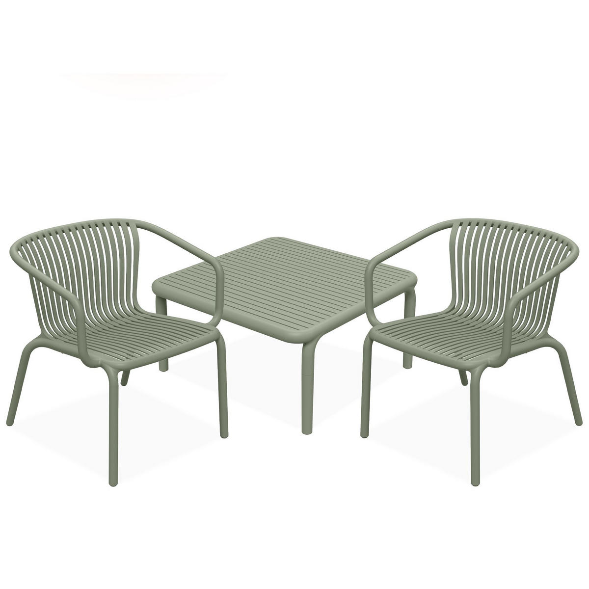 GARTEN ESSGRUPPE FICCARI, Gartenmöbel-Set 3-tlg, Olive - Olivgrün, Kunststoff - KONSIMO®