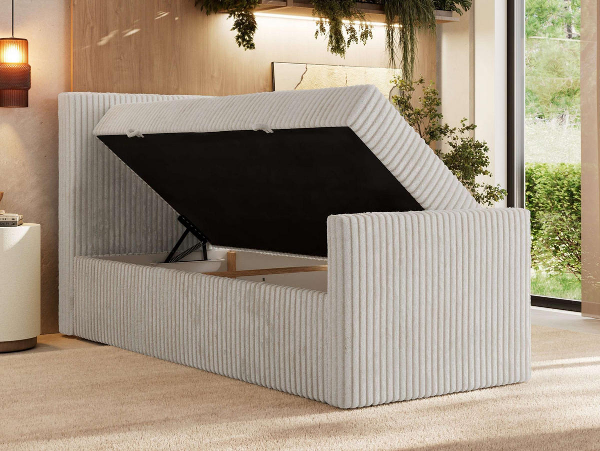 BOXBETT TILIANO DUO 90/200 - Beige Cord - H4 - Topper T25 - Links Seite - Beige, Textil (90/200cm) - MKS