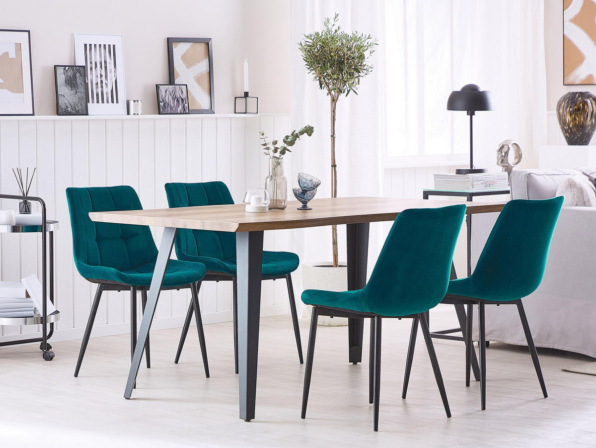 ESSZIMMERSTUHL 2er-Set Samtstoff Blau Melrose - Blau, Textil/Metall (51/82/59cm) - Beliani
