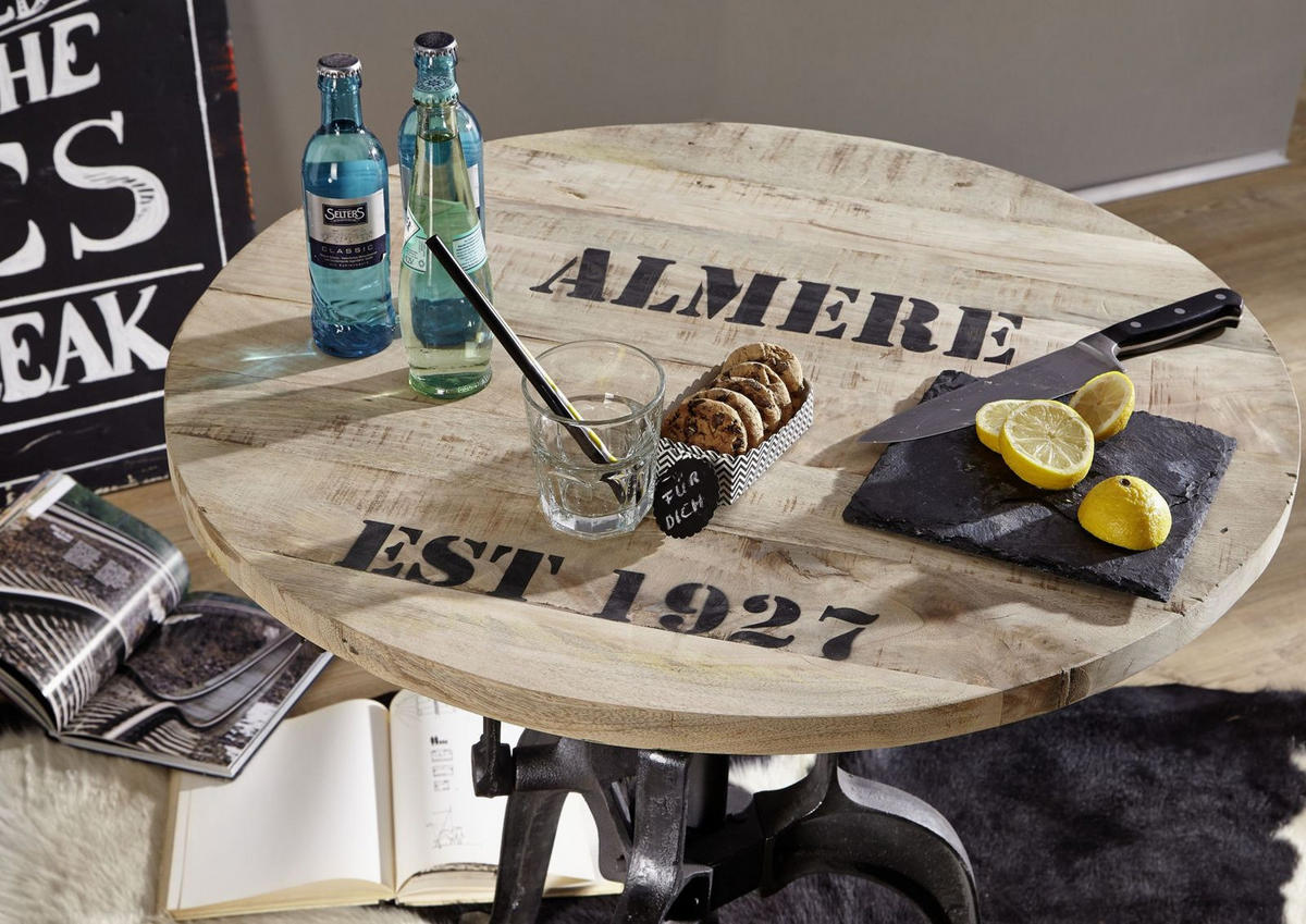 TISCH Mango 75x75x78 natur bedruckt FACTORY #135 - Naturfarben, Holz (75/75/78cm) - Massivmoebel24