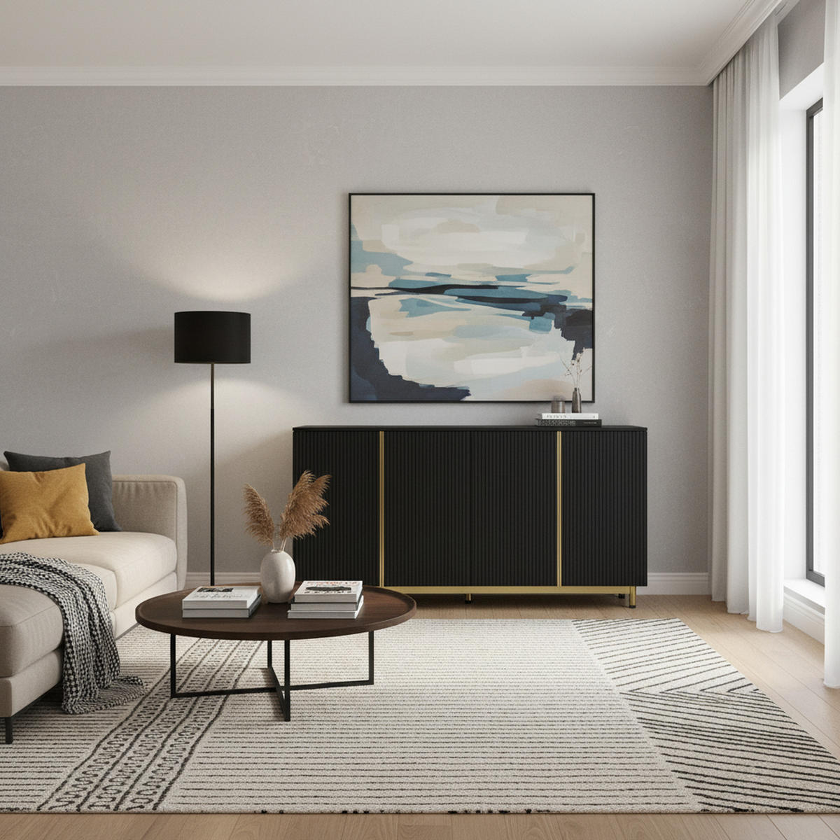 SIDEBOARD mit Flexibler Stauraum Schwarz und Gold - Weiß, Holzwerkstoff (150/81/41.5cm) - Urban Meuble