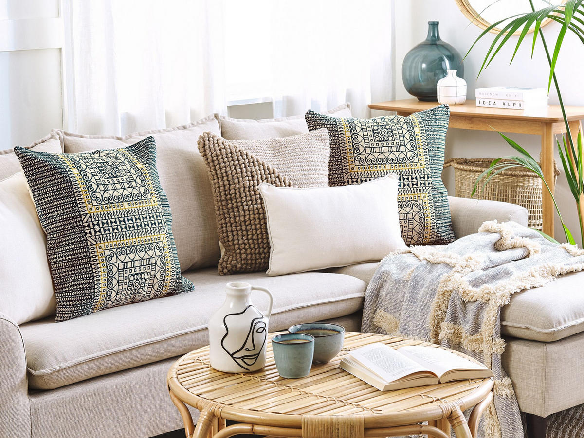 DEKOKISSEN 2er-Set Blau 50/50 cm Safi - Blau, Naturmaterialien/Textil (50/50cm) - Beliani