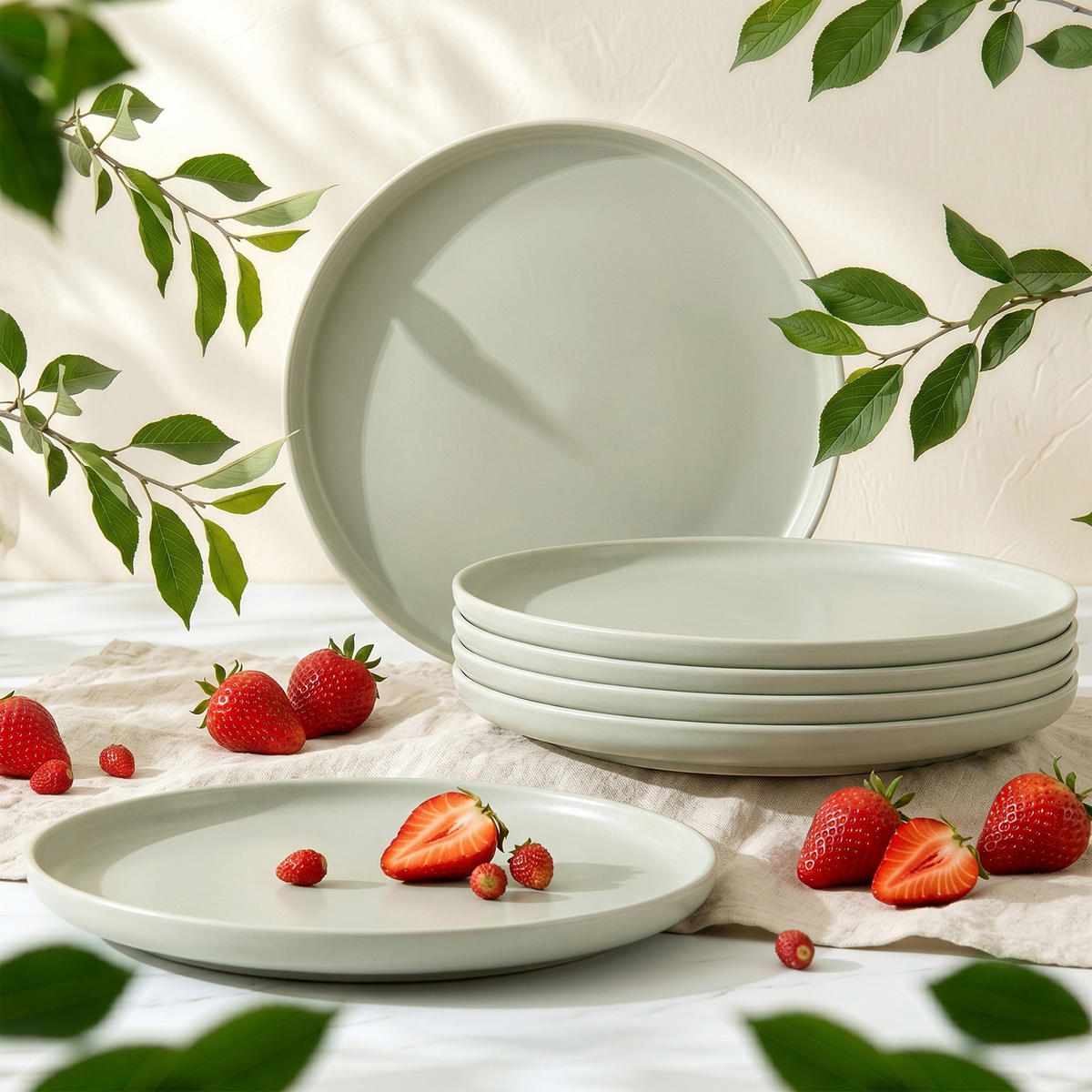 TELLER-SET VICTO 6-tlg Speiseteller, matt beige/grün/grau - Creme, Keramik (27cm) - KONSIMO®