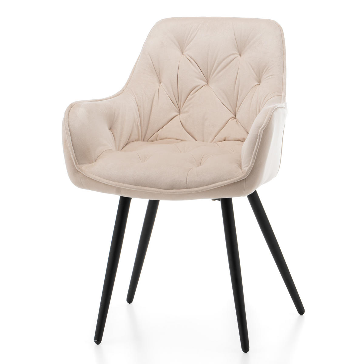 STUHL SIENA gepolstert mit Steppung - beige schwarze Beine - Samt Velours - Ecru/Beige, Textil/Metall (58/87/61cm) - NEW HOME