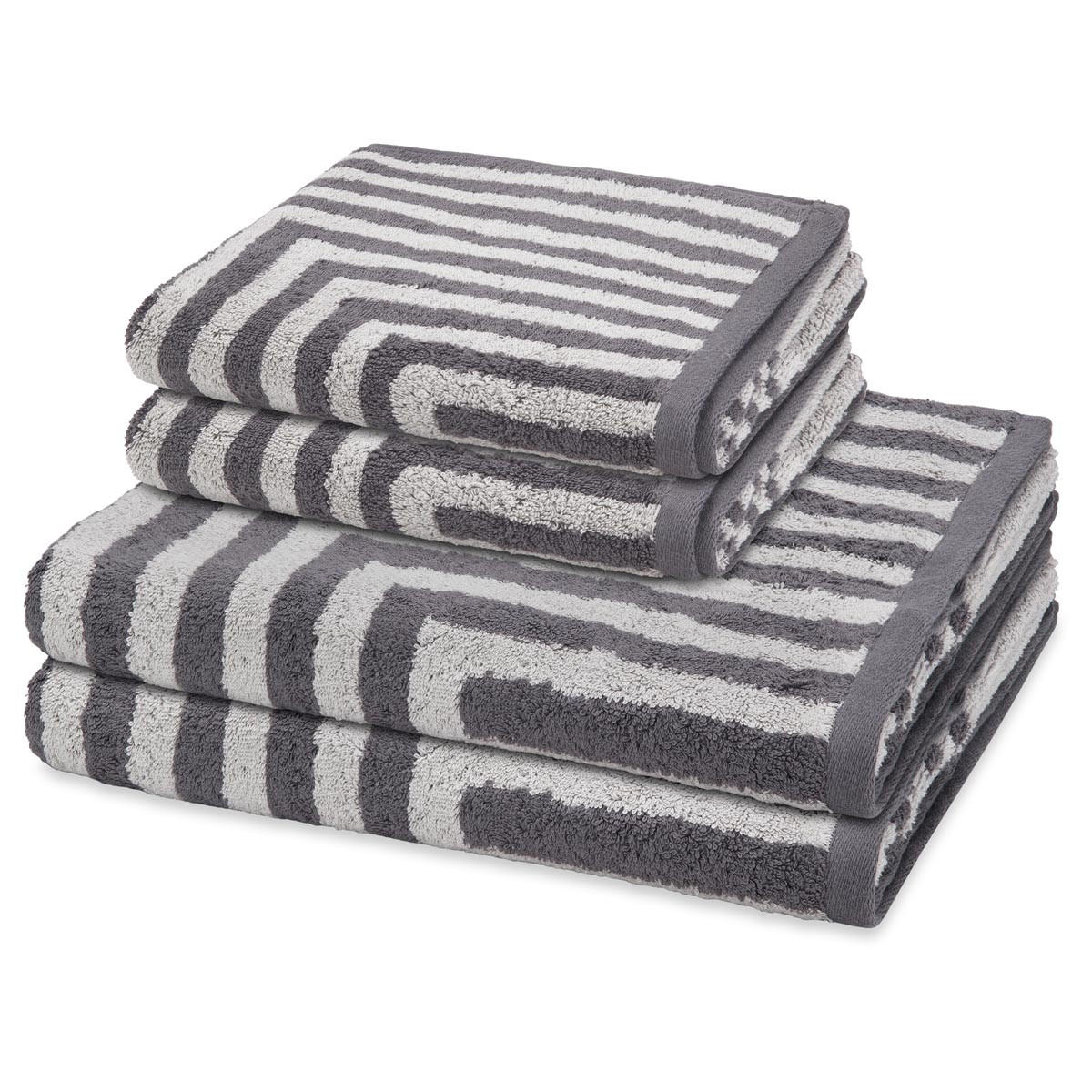 FROTTIERSET Grafik 4-teilig - Dunkelgrau, Textil (50/100cm) - Ross