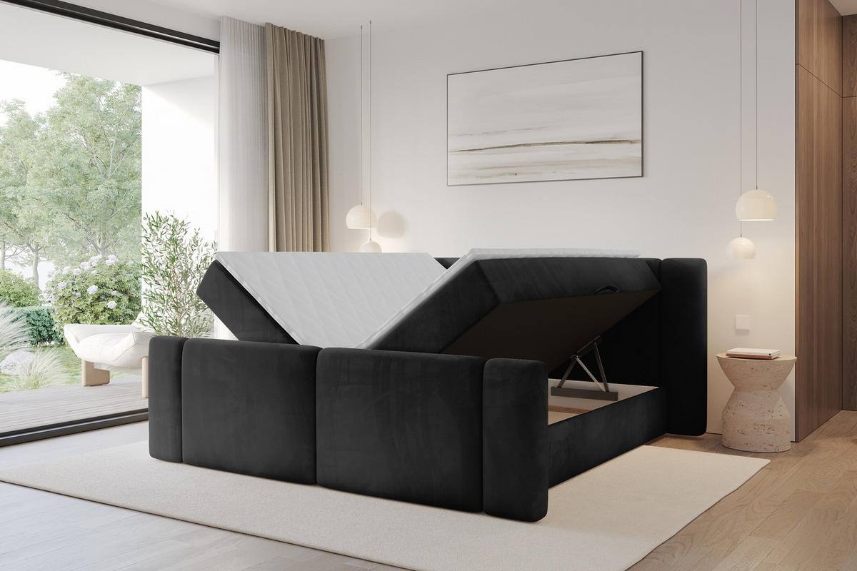 BOXBETT mit Matratze H3 - EVON Zanozek - 120x200 cm Schwarz - Schwarz, Holzwerkstoff (120/200cm) - ALTDECOR