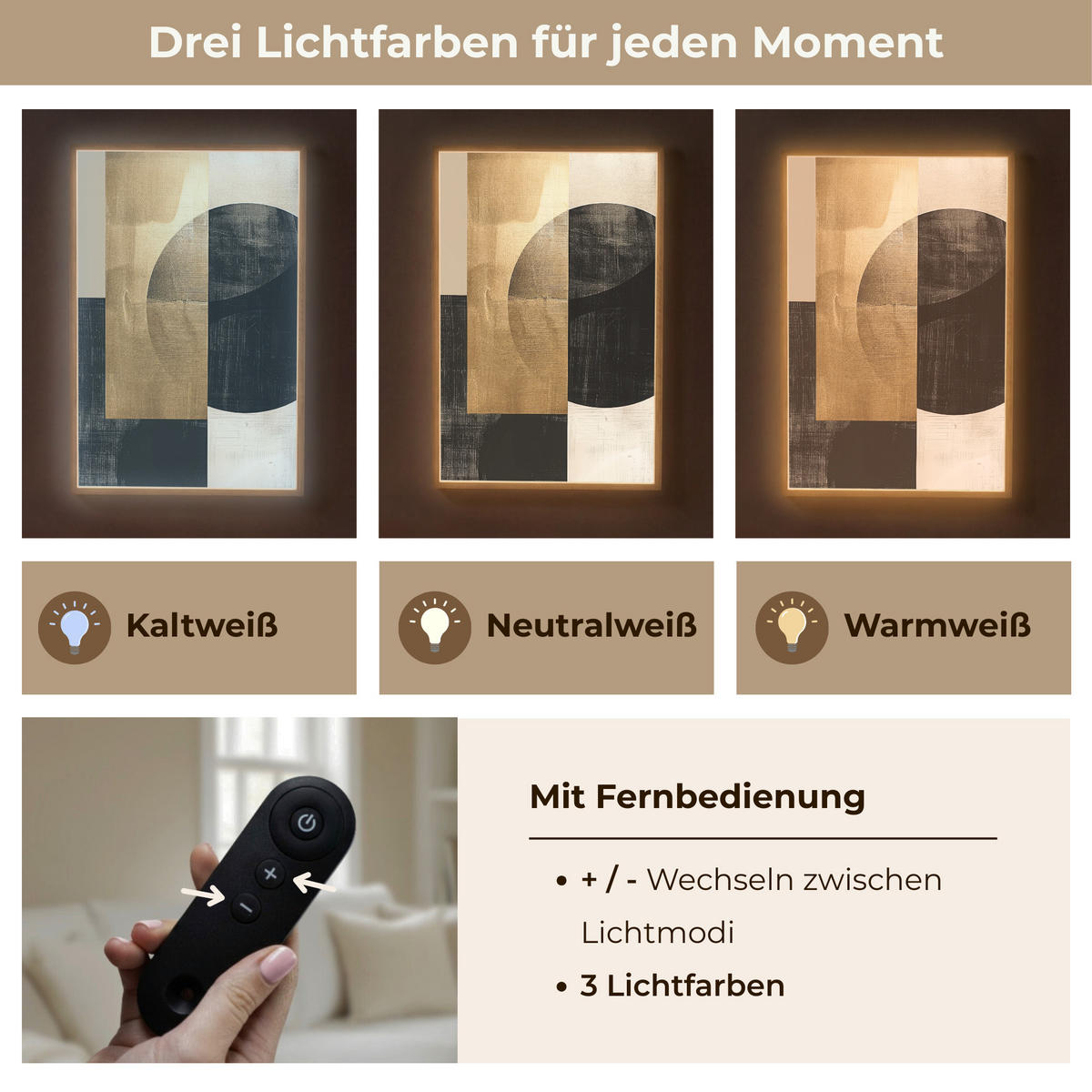 WANDLEUCHTE MIT AKKU Abstrakt - Modern - Schwarz - Gold 60x90 cm - Sandfarben, Holzwerkstoff (60/90/8cm) - OnlyWow