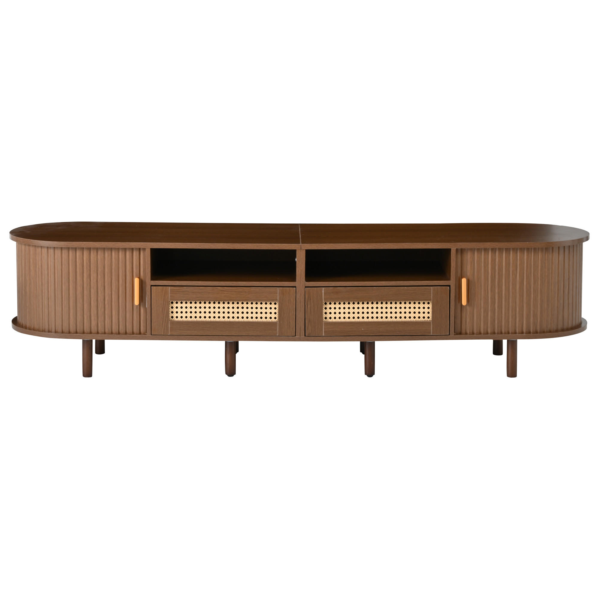 TV STOLEK vzhled ořechu a ratan 170 cm oválný s 8 nohami - barva starého dubu, kompozitní dřevo (170/40/40cm) - Urban Meuble