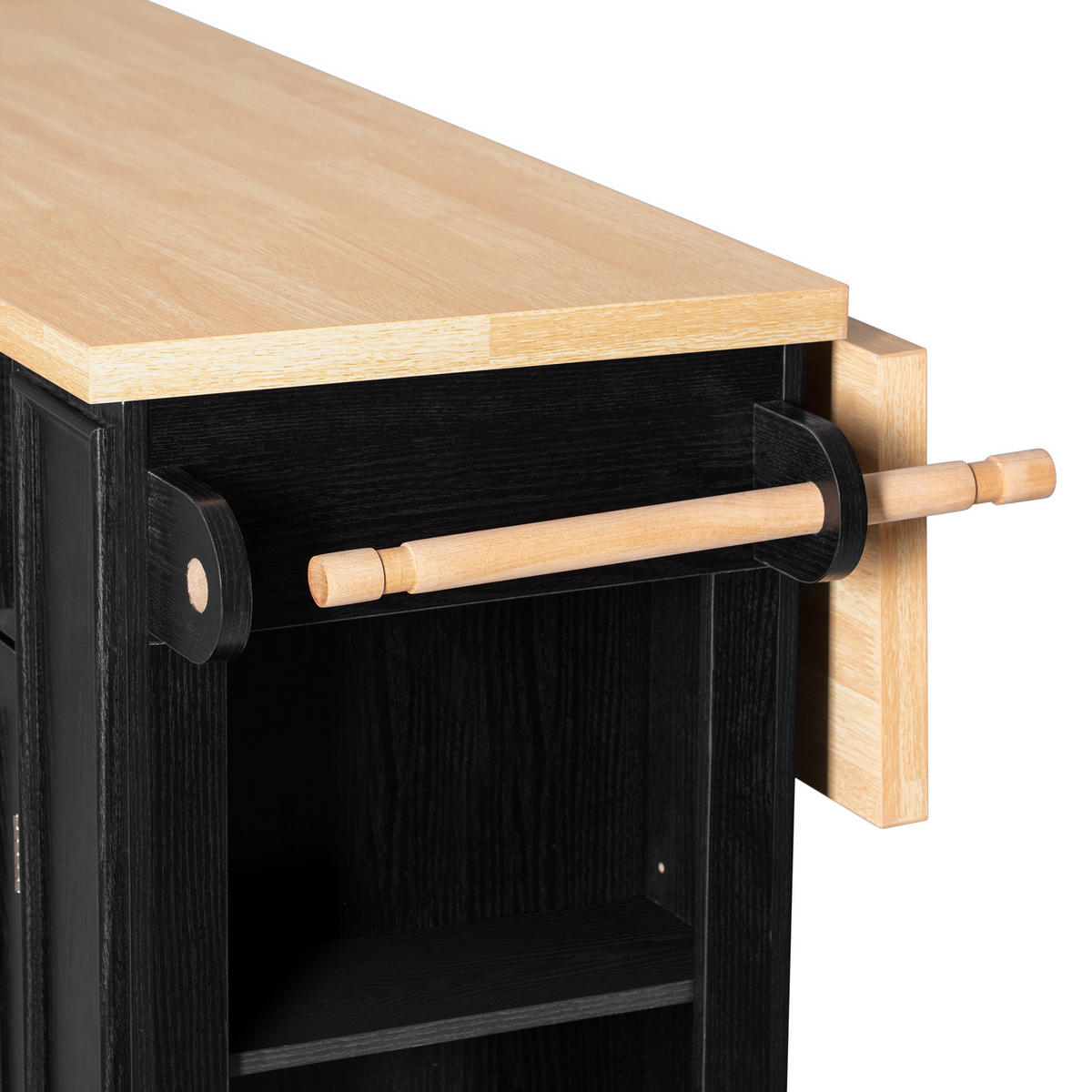 KÜCHENINSEL aus MDF 130.5x40-65x92 cm Schwarz mit klappbarer Platte & Ladestationc - Schwarz, Holzwerkstoff (130.5/92/65cm) - Modfu