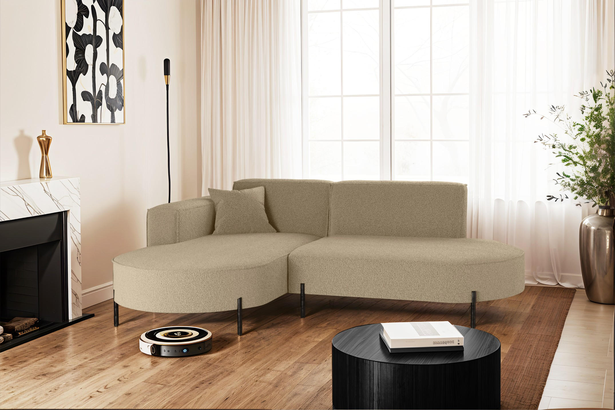 ECKSOFA L-Form Designer Modena Rein Stoff Quelle Hellbraun Links - Hellbraun, Holz/Textil (165/236cm) - Kaiser Möbel