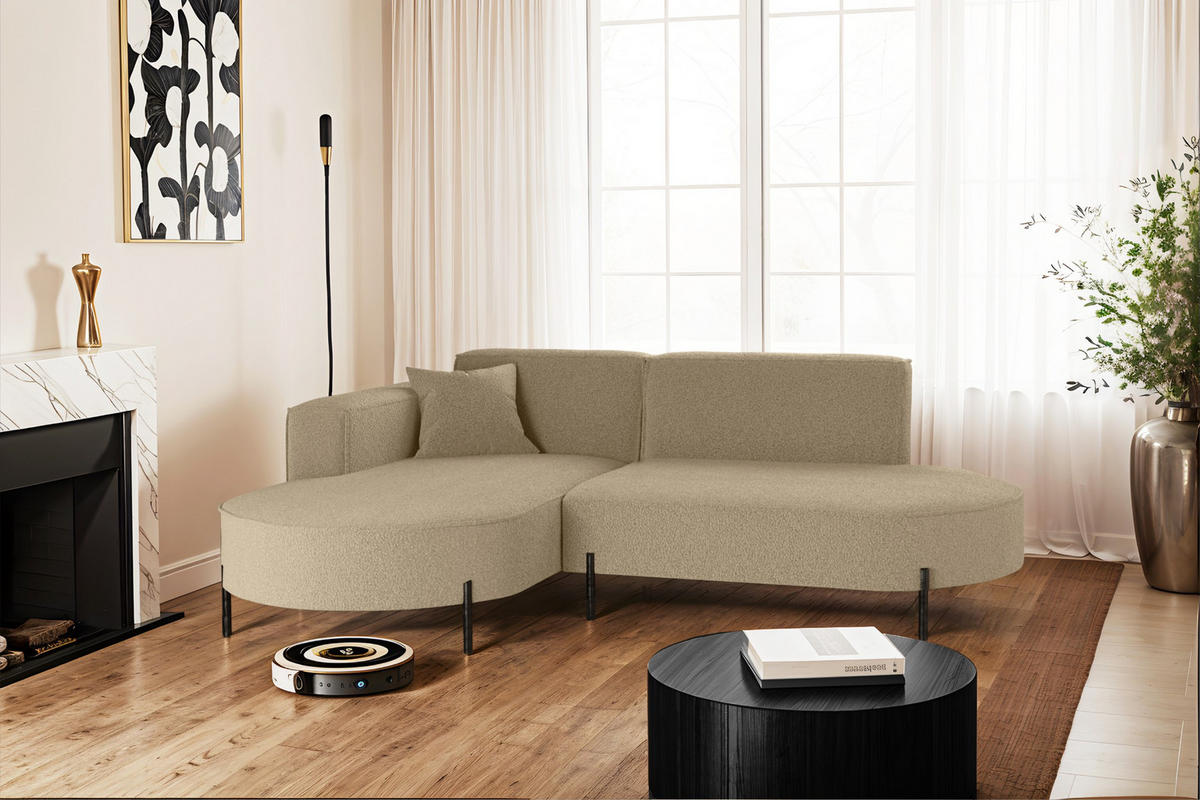 ECKSOFA L-Form Designer Modena Rein Stoff Quelle Hellbraun Links - Hellbraun, Holz/Textil (165/236cm) - Kaiser Möbel
