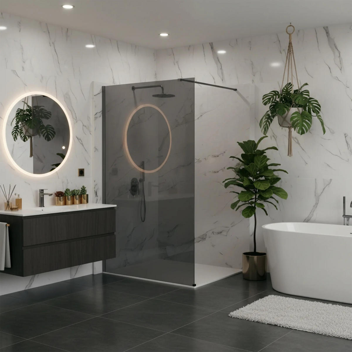 DUSCHWAND Rea Flexi Grey / Titan 140 - Titanfarben, Glas (120/140/195cm) - REA