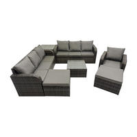 GARTENMÖBEL SET mit 3-SITZER SOFA Polyrattan Dunkelgrau 9-Sitzer - Dunkelgrau/Grau, Glas/Kunststoff - Fimous