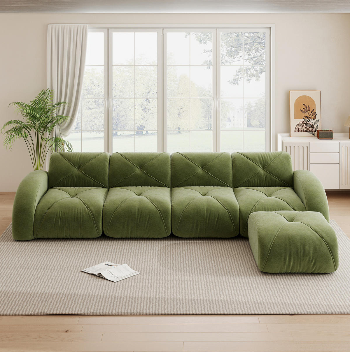 ECKSOFA 358/171/76 cm modular grün aus Chenille mit flexiblem System und 32D-Schaumstoff - Grün, Textil (171/358cm) - OKWISH