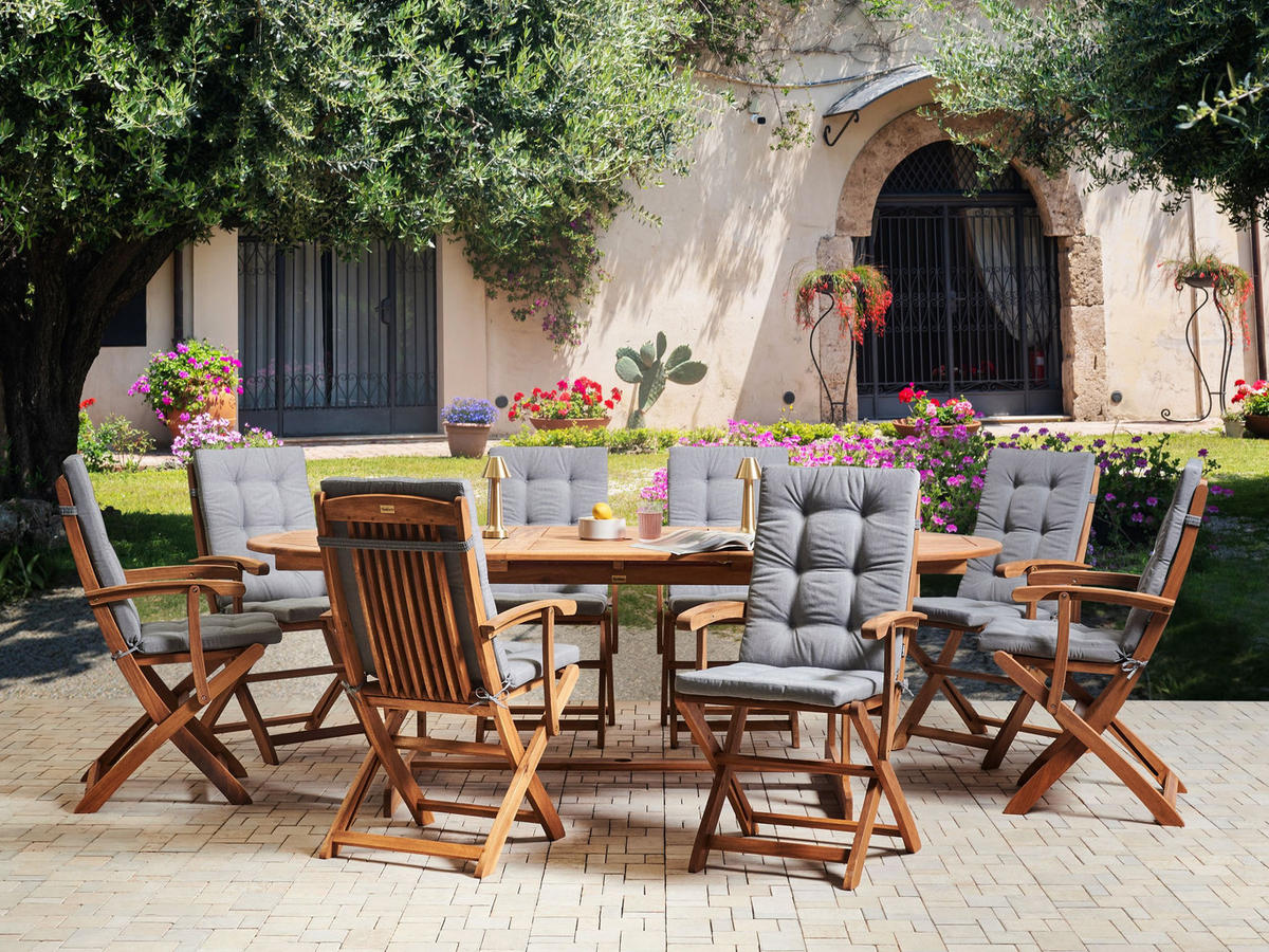GARTENMÖBEL-SET 8-Sitzer Grau meliert Akazienholz Maui Premium - Grau, Holz - Beliani