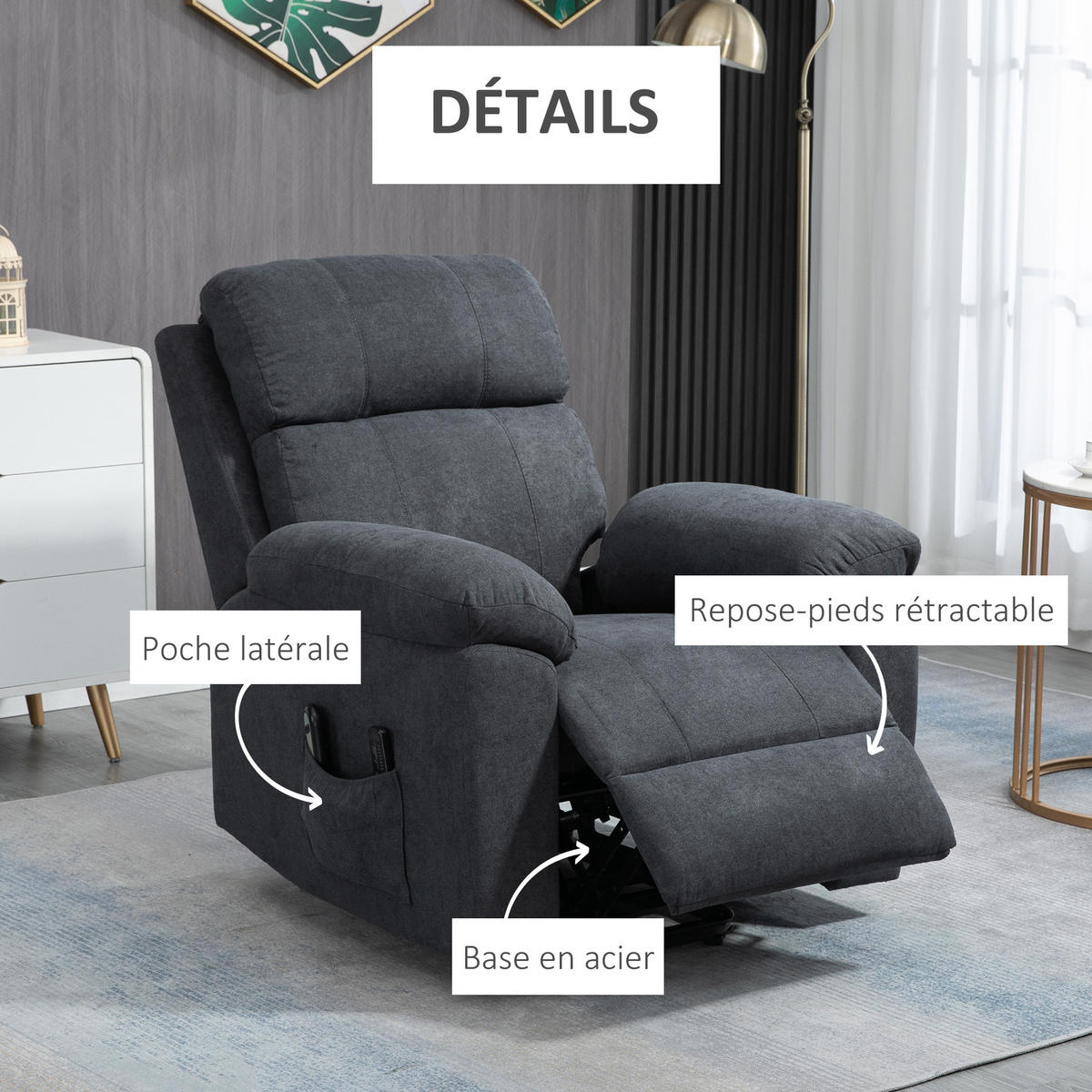 MASSAGESESSEL DE-15446 elektrisch mit Massage und Aufstehhilfe Grau - Grau, Metall (99/103/89cm) - ComfortXL