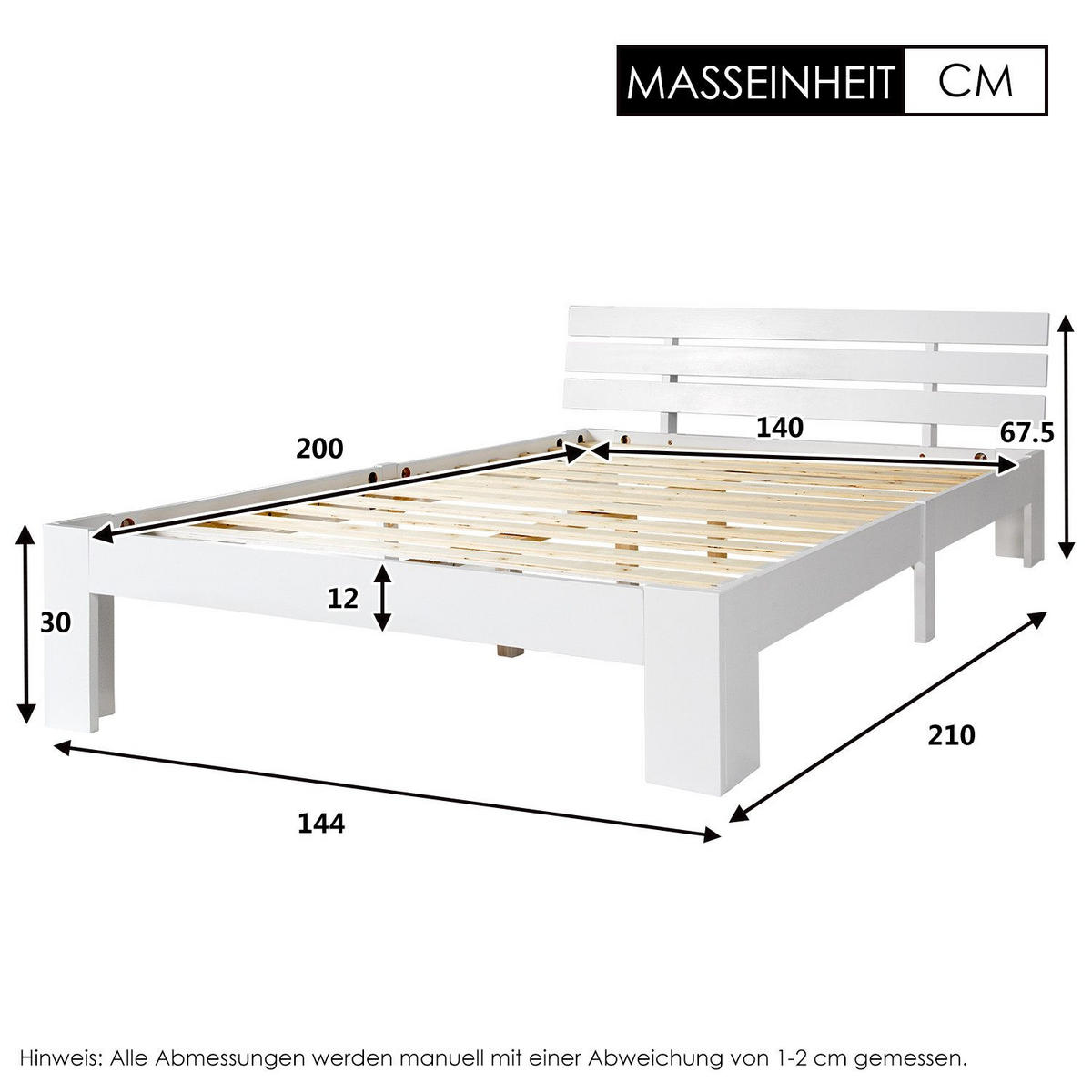 MASSIVHOLZBETT 140x200cm Doppelbett Stauraum unter dem Bett - Weiß, Holzwerkstoff (140/200cm)