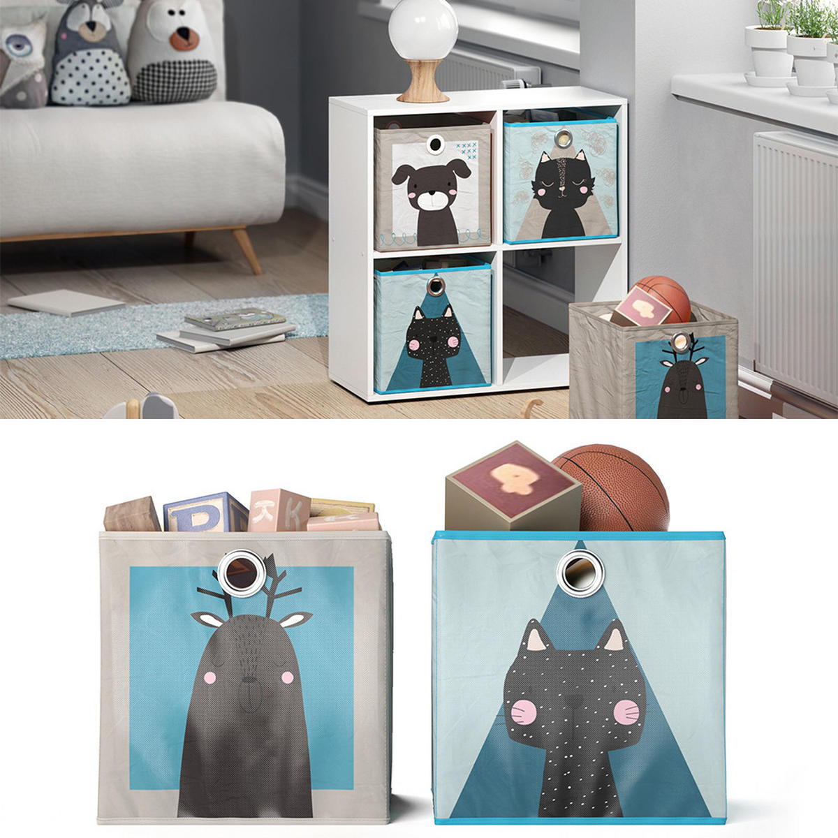 FALTBOX 30 x 30 Grau/Blau 30 x 30 cm 2er Set - Dunkelblau/Grau, Wellpappe (30/30cm) - Vicco