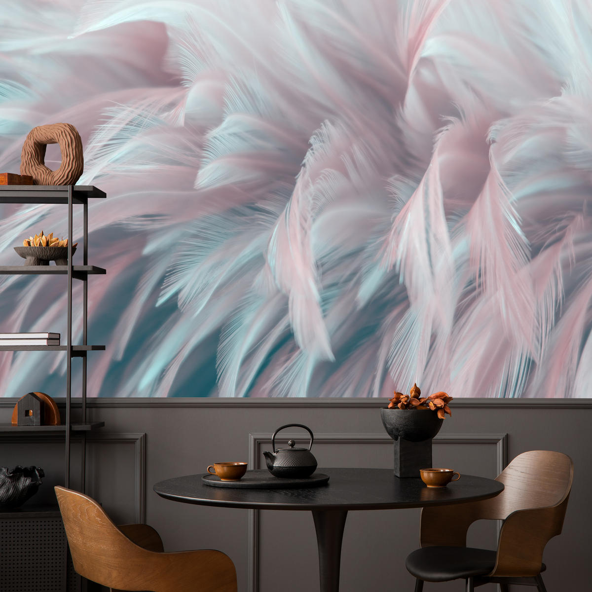 FOTOTAPETE für Schlafzimmer Pastell Federn Zart Rosa Blau 250x175 - Blau/Violett, Papier (250/175cm) - Muralo