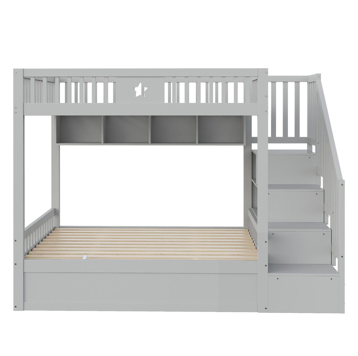 ETAGENBETT 140/200 cm Grau mit Stauraumtreppe und hydraulischem Bettkasten - Grau, Holzwerkstoff (140/200cm) - OKWISH