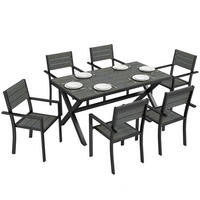GARTENMÖBEL-SET 7-teilig,Holzoptik Latten-Tisch+6 stapelbare Stühle Alu-Rahmen,grau - Grau, Metall - Vallsero