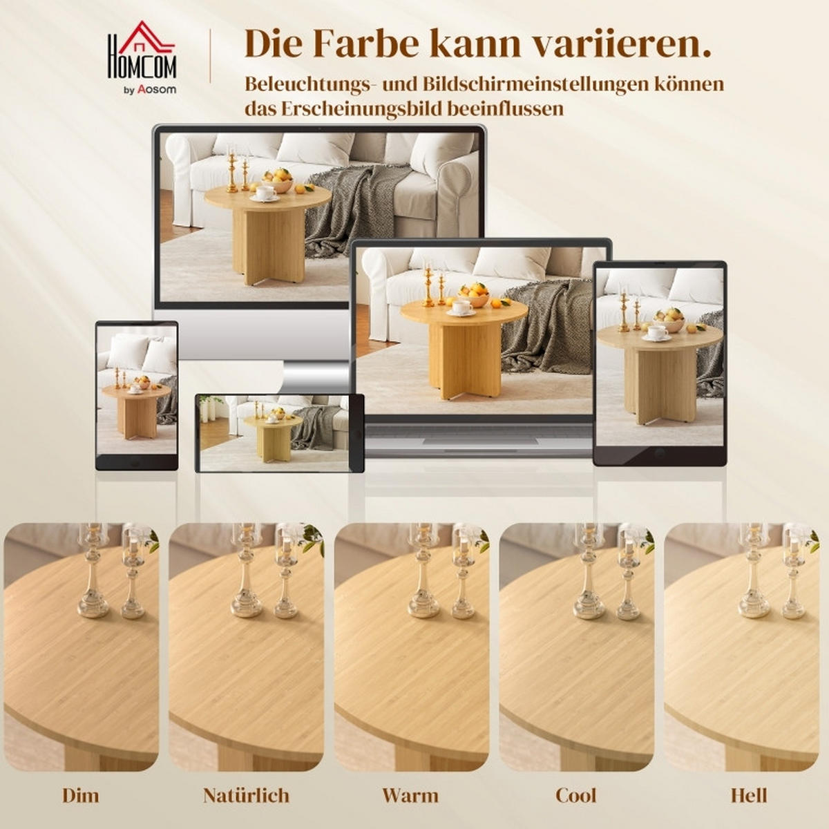 COUCHTISCH aus Bambus 66x66x45 cm in Natur mit Kreuzgestell - Naturfarben, Holzwerkstoff (66/66/45cm) - Modfu