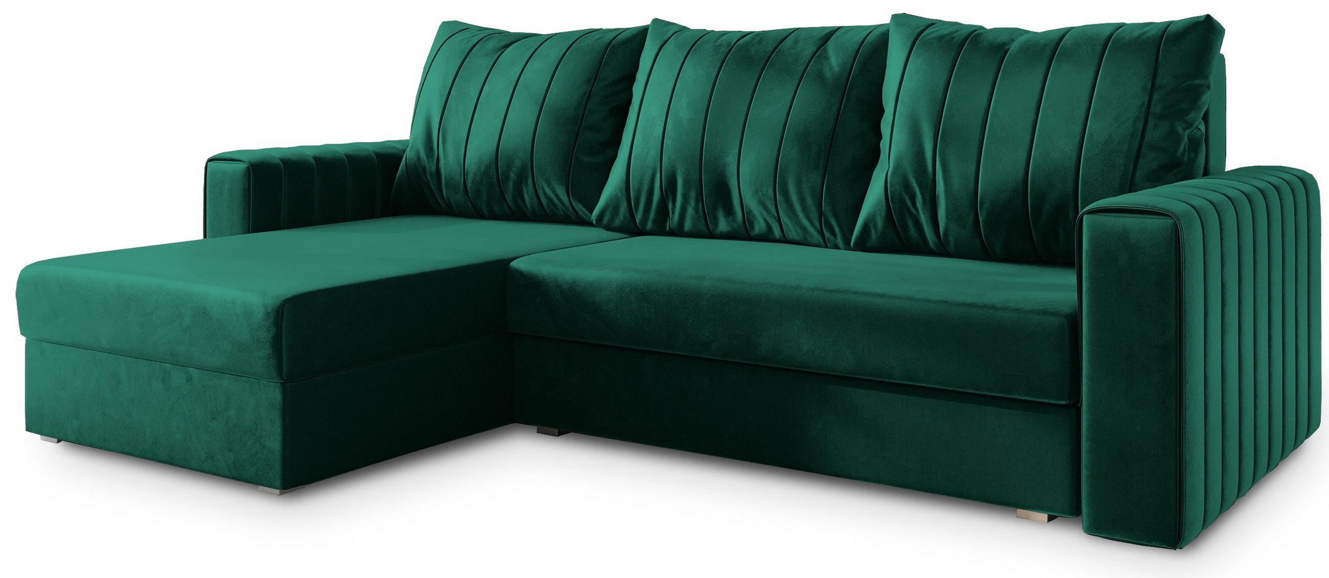 ROHOVÁ SEDAČKA CARL tmavě zelená - šedá/tmavě zelená, dřevo/textil (236/150cm) - MASSENO