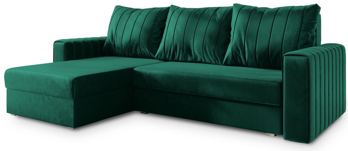 ROHOVÁ SEDAČKA CARL tmavě zelená - šedá/tmavě zelená, dřevo/textil (236/150cm) - MASSENO