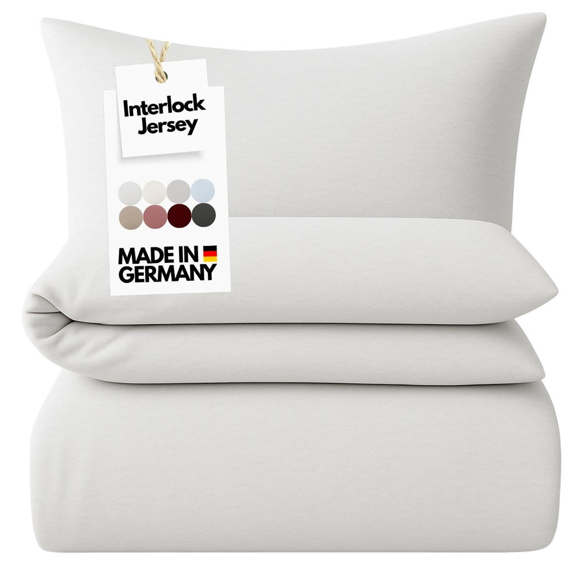 BETTWÄSCHE 155x220 Interlock Jersey Bettbezug einfarbig Baumwolle Weiß Uni - Made in Germany - Weiß, Textil (155/220cm) - Carpe Sonno