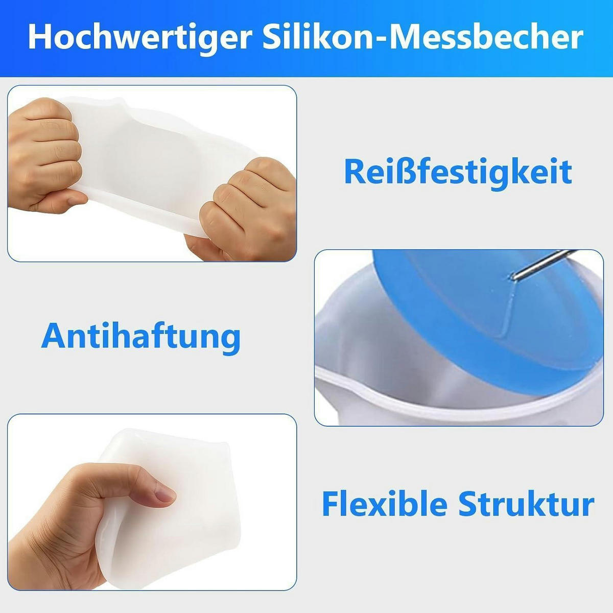 MESSBECHER Set 4-teilig Silikon mit Zubehör - Blau, Kunststoff (1L)