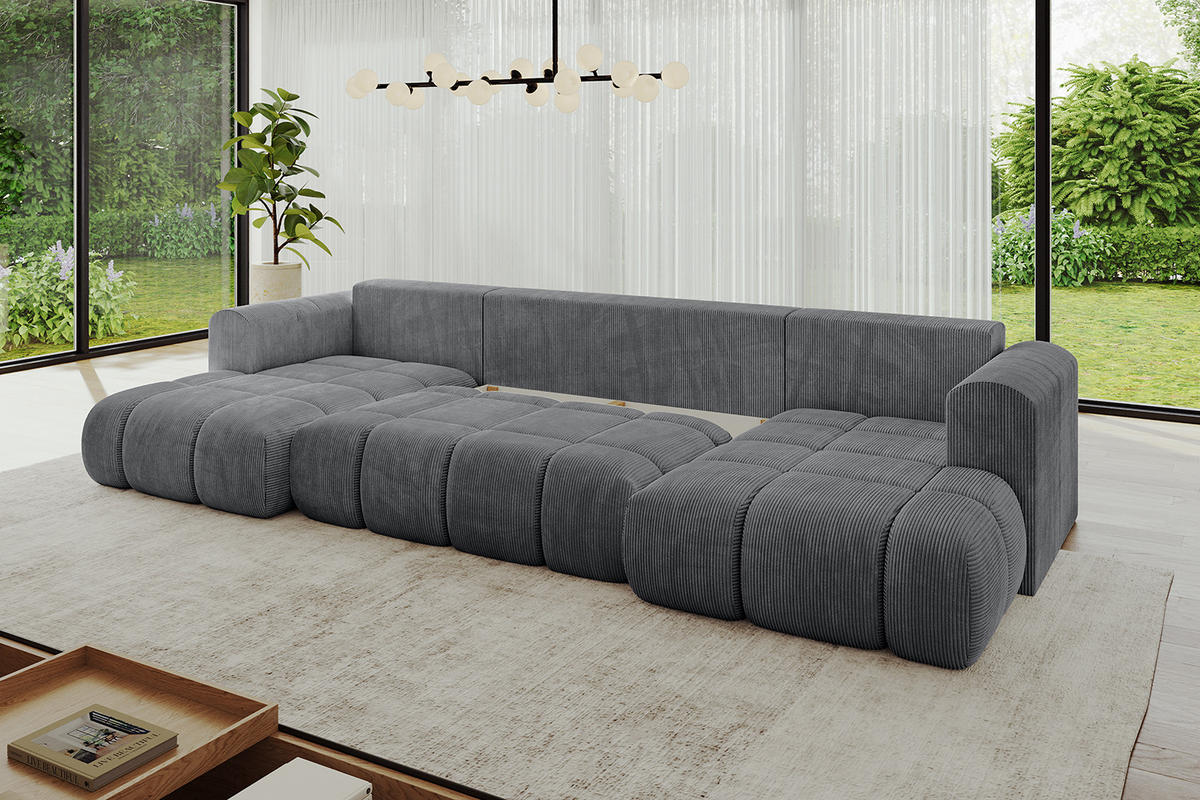 WOHNLANDSCHAFT Ottomane Links CLOUD-U-v1 414x180x40 Dunkelgrau Cord - Dunkelgrau, Holzwerkstoff/Kunststoff (414/90/180cm) - ALTDECOR