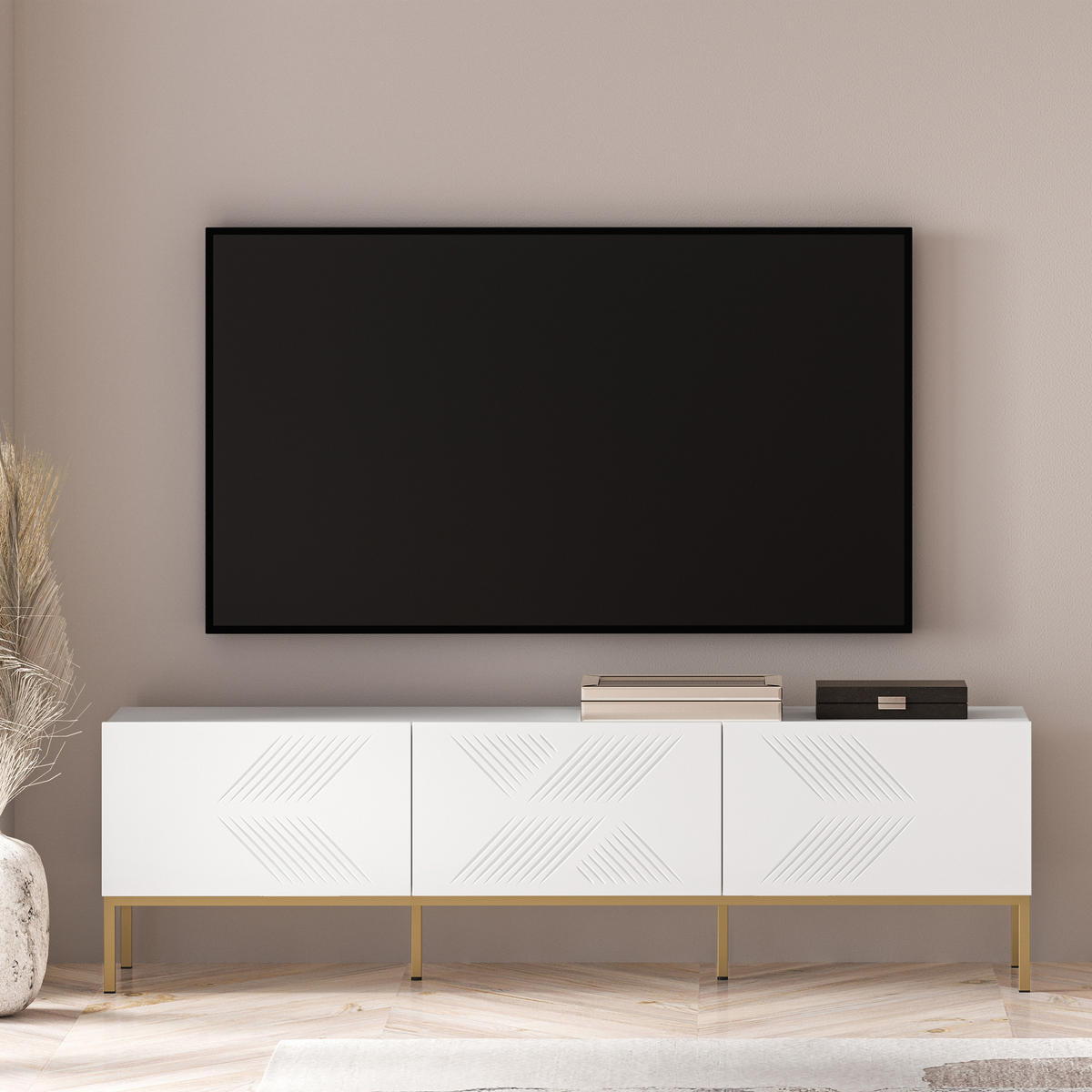 TV-MÖBEL NEBRO,Weiß/Goldfarben - Goldfarben/Weiß, Holzwerkstoff (170/50/37cm) - KONSIMO®