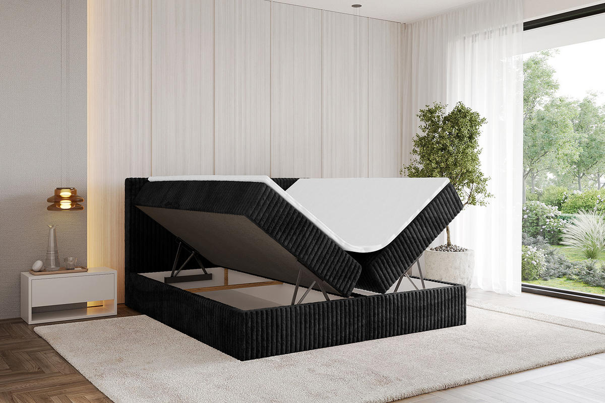 BOXBETT mit Matratze H4 und Lattenrost - TOLO - 200x200 Cord - Schwarz - Schwarz, Holzwerkstoff/Kunststoff (200/200cm) - ALTDECOR