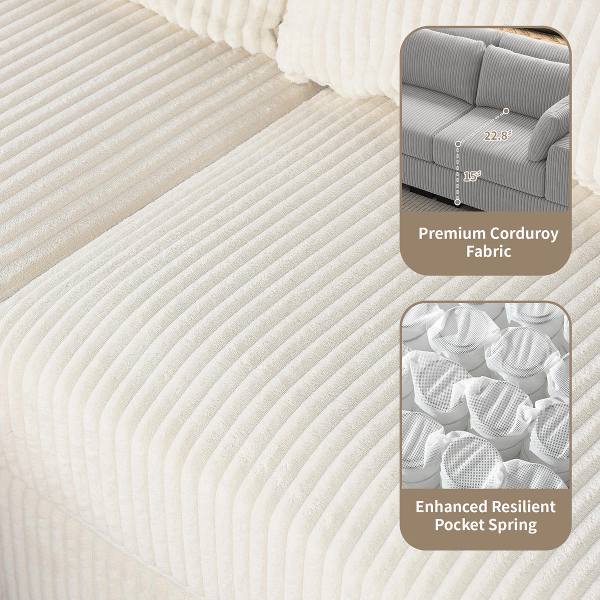 MODULAR-SOFA aus Cord Stoff, Grau - Grau, Holz (180/85/88cm)