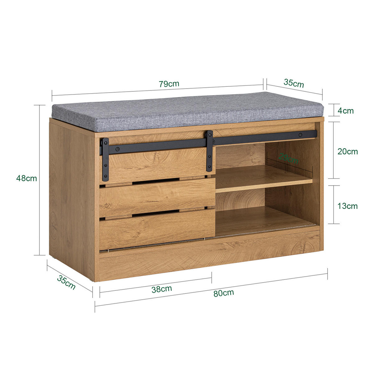 SCHUHBANK Natur - Braun, Holzwerkstoff (80/48/35cm) - SoBuy