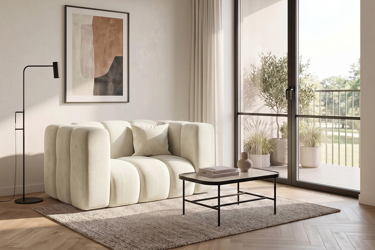 KŘESLO Modulární, Moderní Design, Sametová Látka Riviera, Ecru, GRAND - krémová, dřevo (137/70/89cm) - Kaiser Möbel