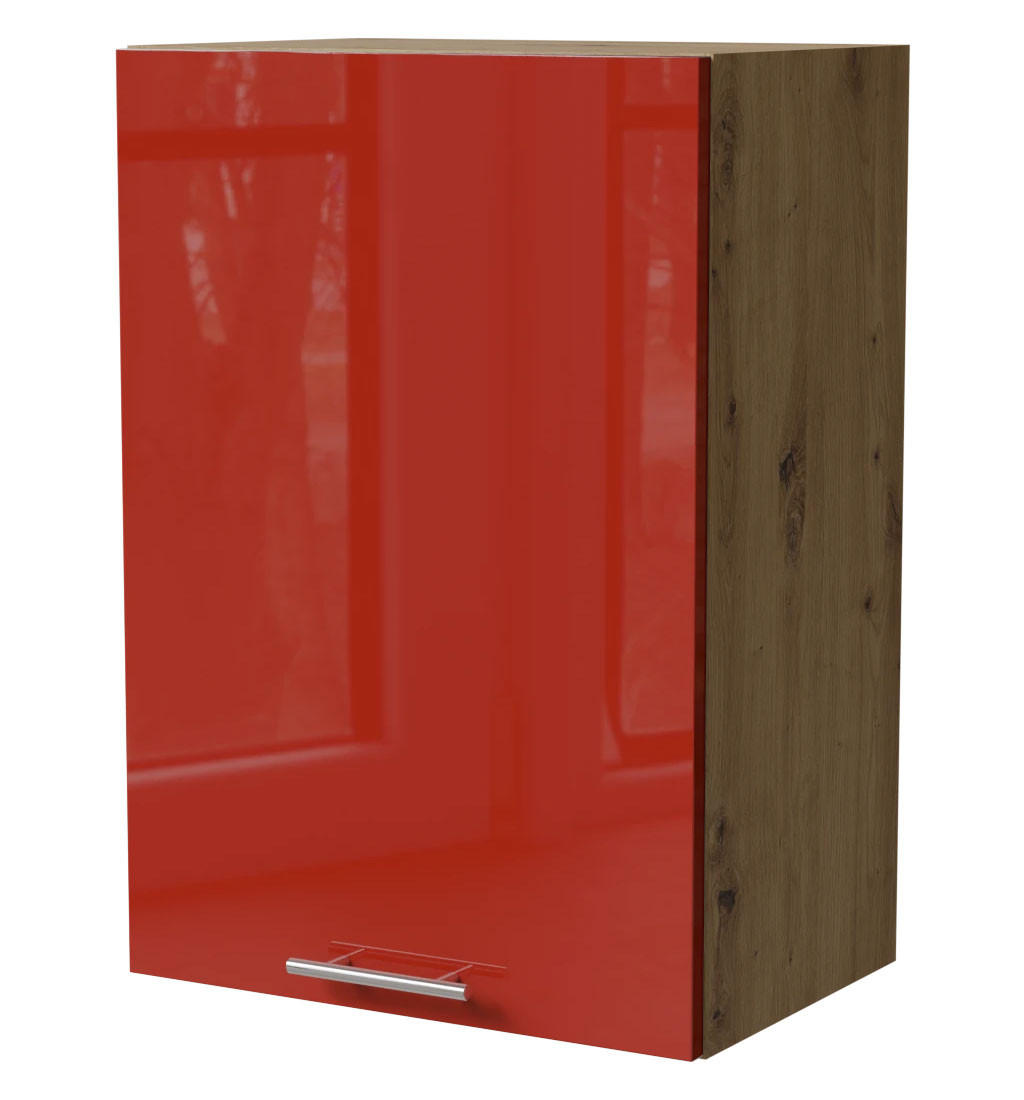 HÄNGESCHRANK Brerra W2/50 Eiche Artisan / RAL 3002 karminrot Hochglanz 50 / 32,5 / 72cm - Rot/Eiche Artisan, Holz/Holzwerkstoff (50/72/32.5cm) - Feldmann-Wohnen