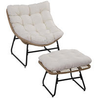 GARTENSESSEL DE-17365 mit Fußstütze & Polster, Rattan-Optik Natur - Naturfarben, Metall (76/70/69cm) - ComfortXL