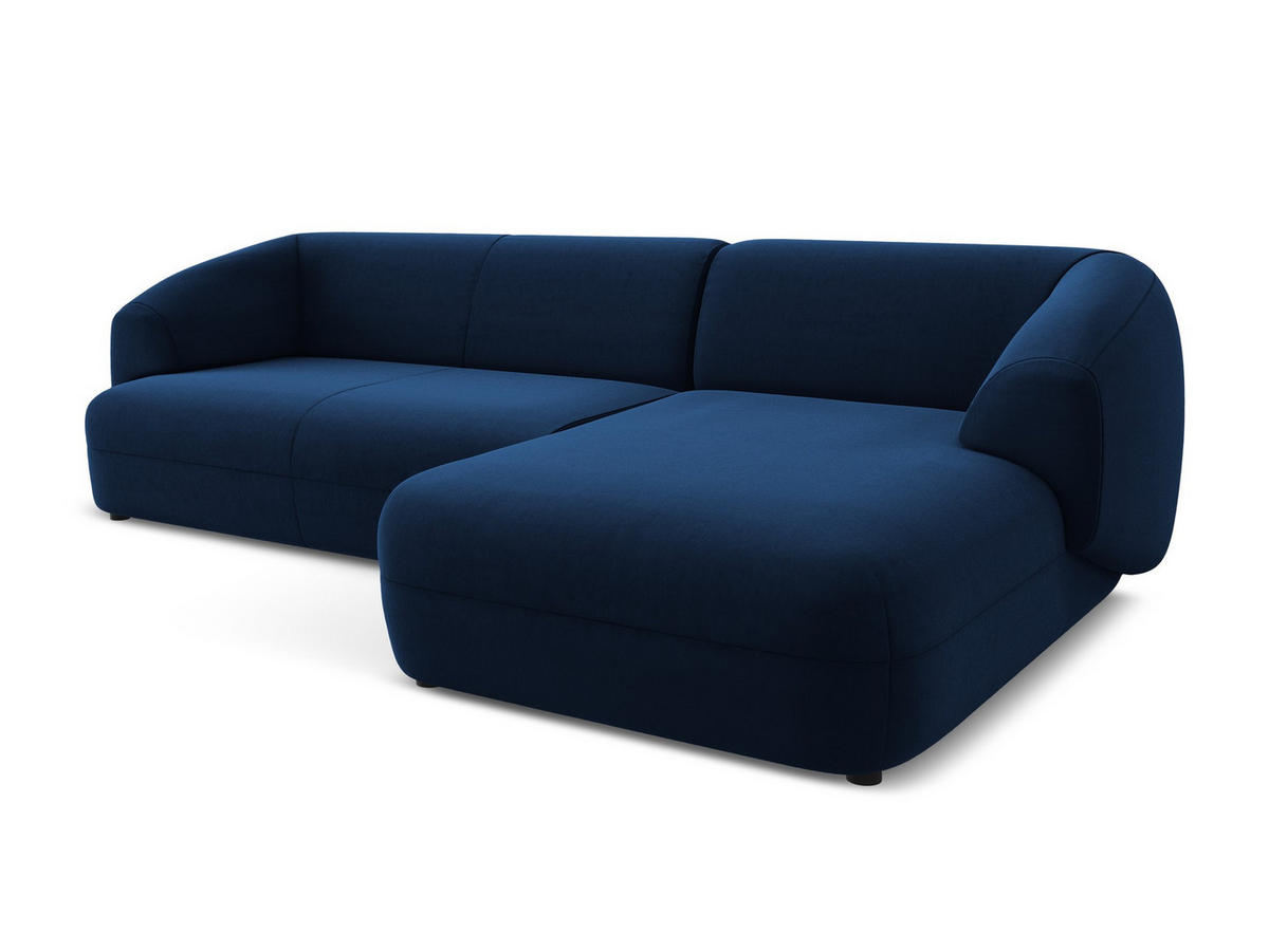 ECKSOFA Rechts Samt Stoff Blau - Blau/Schwarz, Kunststoff/Textil (280/156cm) - Makamii