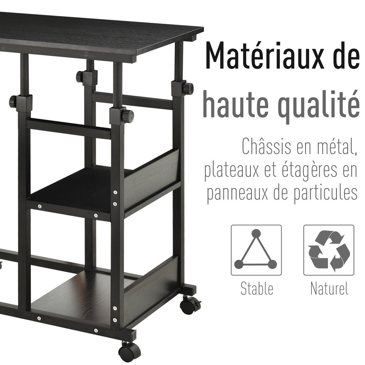 LAPTOPTISCH DE-14832 höhenverstellbar mit 2 Regalen Schwarz - Schwarz, Holzwerkstoff (80/40/82cm) - ComfortXL