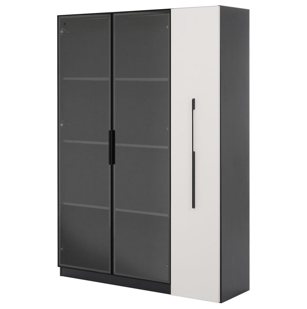 VITRINE 110,5/35/160 cm in Schwarz/Weiß mit LED-Beleuchtung und Seitenauszug - Schwarz, Holzwerkstoff (110.5/160/35cm) - Flora Grace