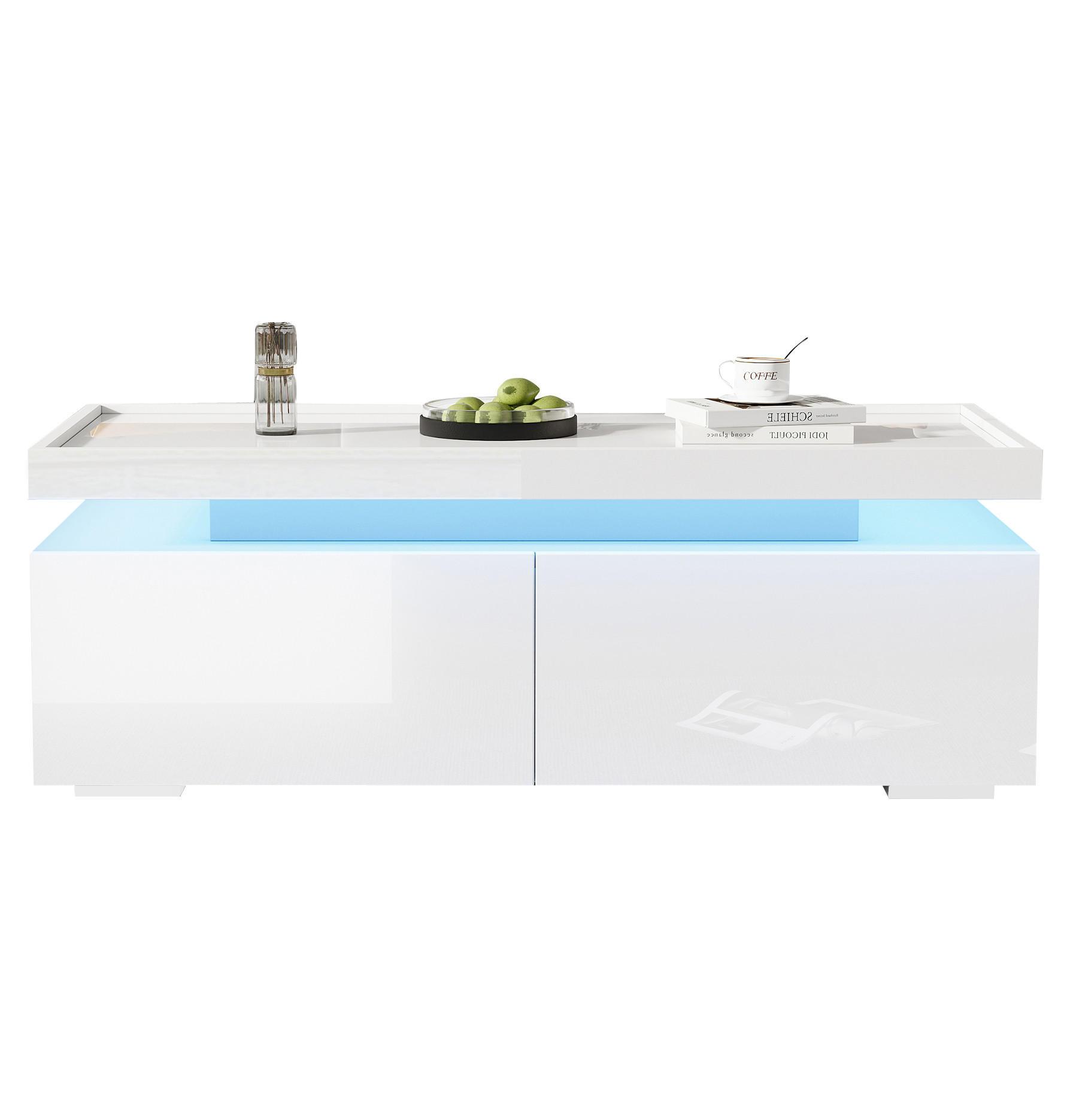 COUCHTISCH modern Weiß 95/45/35 cm mit LED und 2 Schubladen - Weiß, Holzwerkstoff (95/45/35cm)
