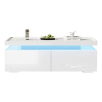 COUCHTISCH modern Weiß 95/45/35 cm mit LED und 2 Schubladen - Weiß, Holzwerkstoff (95/45/35cm)